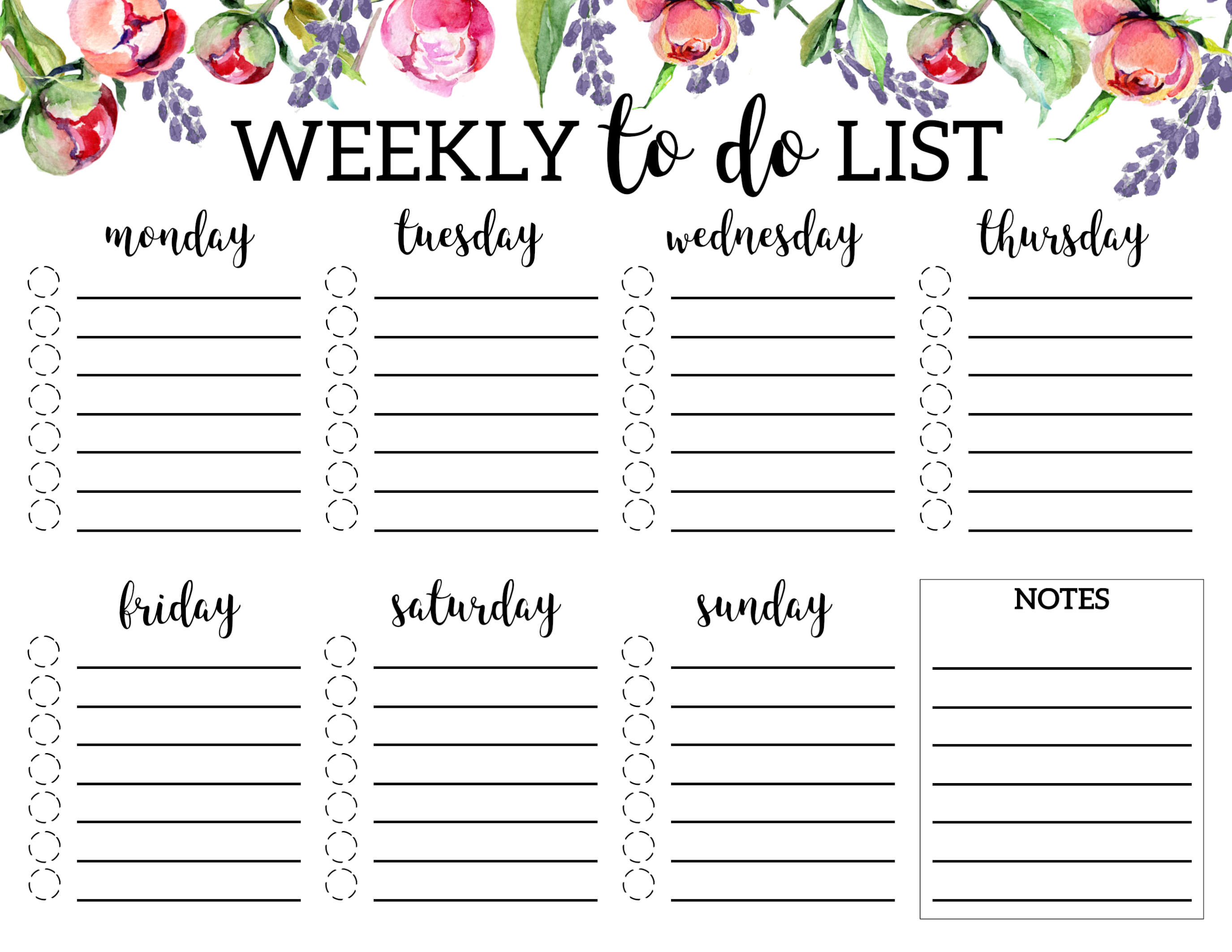 Floral Weekly To Do List Printable Checklist Template - Paper Trail Design
