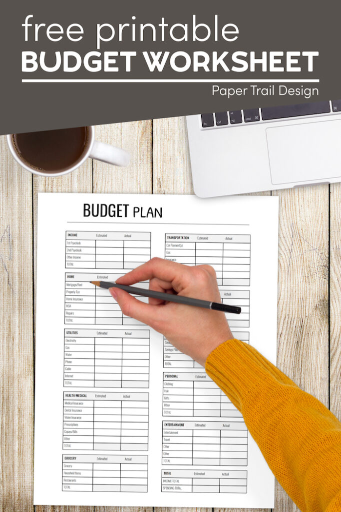 Free Printable Monthly Budget Worksheet - Paper Trail Design
