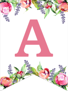 Floral Free Printable Alphabet Letters Banner. Make a personalized flower banner message fora birthday party, baby shower, or wedding. #papertraildesign #alphabetbanner #abcbanner #flowerbanner #babyshowers #bridalshowers #weddingshowers #birthdays #freeprintables