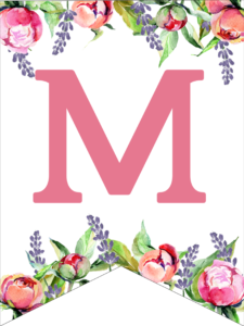 Floral Free Printable Alphabet Letters Banner. Make a personalized flower banner message fora birthday party, baby shower, or wedding. #papertraildesign #alphabetbanner #abcbanner #flowerbanner #babyshowers #bridalshowers #weddingshowers #birthdays #freeprintables