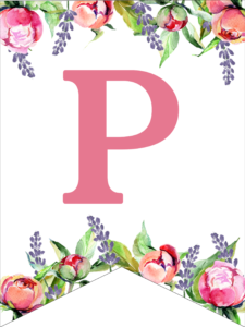 Floral Free Printable Alphabet Letters Banner. Make a personalized flower banner message fora birthday party, baby shower, or wedding. #papertraildesign #alphabetbanner #abcbanner #flowerbanner #babyshowers #bridalshowers #weddingshowers #birthdays #freeprintables