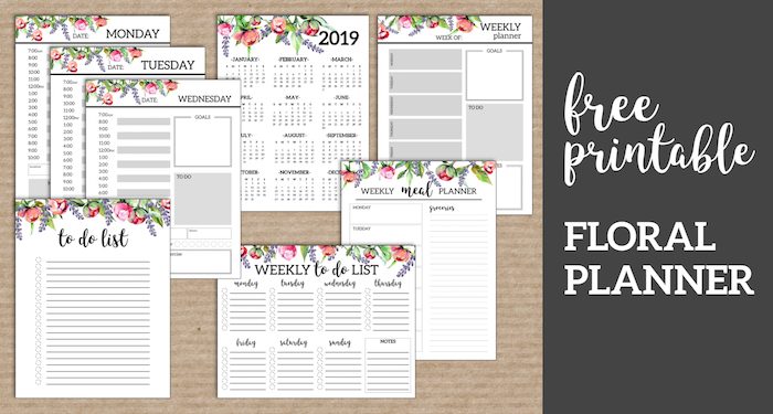 Floral Monthly Planner Template Pages Free Printable. Printable day planner pages with coordinating flowers. Printable planner pages. #papertraildesign #planner #plannertemplate #plannerpages #floral #floralplanner #cuteplanner #completeplanner #monthlyplanner #weeklyplanner #dayplanner