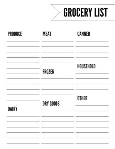 Free Printable Grocery List Template. Grocery shopping list to keep you organized in the new year. Planner printables. #papertraildesign #householdprintables #printable #shop #list #printableshoppinglist #groceries #groceryshopping #organization #homeorganization #cuteprintable #planner #printableplanner #plannerprintables
