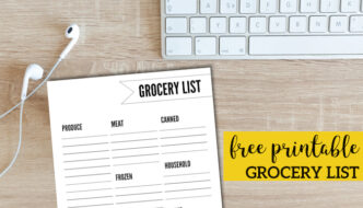 Free Printable Grocery List Template. Grocery shopping list to keep track of what food items to buy from the grocery store. #papertraildesign #mealplanning #menuplanning #mealplan #menuplan #groceryshopping #grocery #groceryshoppinglist #shoppinglist #freeprintable #household