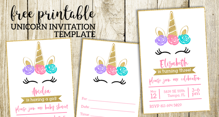 free printable unicorn invitations template paper trail