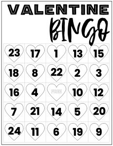 Free Valentine Bingo Printable Cards. Class set of heart bingo cards for a valentine party or activity. Fun valentine game. #papertraildesign #valentine #valentineparty #valentinegame #valentinebingo #valentineactivities #valentineactivity #bingo #heart #heartbingo