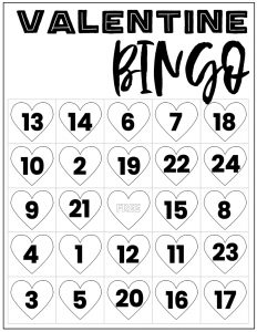 Free Valentine Bingo Printable Cards. Class set of heart bingo cards for a valentine party or activity. Fun valentine game. #papertraildesign #valentine #valentineparty #valentinegame #valentinebingo #valentineactivities #valentineactivity #bingo #heart #heartbingo