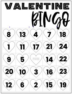 Free Valentine Bingo Printable Cards. Class set of heart bingo cards for a valentine party or activity. Fun valentine game. #papertraildesign #valentine #valentineparty #valentinegame #valentinebingo #valentineactivities #valentineactivity #bingo #heart #heartbingo