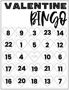 Free Valentine Bingo Printable Cards. Class set of heart bingo cards for a valentine party or activity. Fun valentine game. #papertraildesign #valentine #valentineparty #valentinegame #valentinebingo #valentineactivities #valentineactivity #bingo #heart #heartbingo