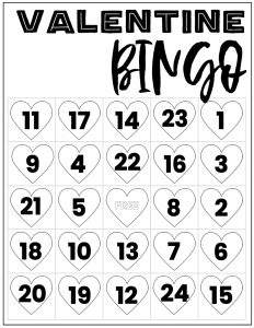 Free Valentine Bingo Printable Cards. Class set of heart bingo cards for a valentine party or activity. Fun valentine game. #papertraildesign #valentine #valentineparty #valentinegame #valentinebingo #valentineactivities #valentineactivity #bingo #heart #heartbingo