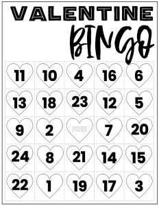 Free Valentine Bingo Printable Cards. Class set of heart bingo cards for a valentine party or activity. Fun valentine game. #papertraildesign #valentine #valentineparty #valentinegame #valentinebingo #valentineactivities #valentineactivity #bingo #heart #heartbingo