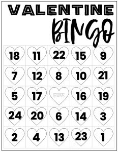 Free Valentine Bingo Printable Cards. Class set of heart bingo cards for a valentine party or activity. Fun valentine game. #papertraildesign #valentine #valentineparty #valentinegame #valentinebingo #valentineactivities #valentineactivity #bingo #heart #heartbingo