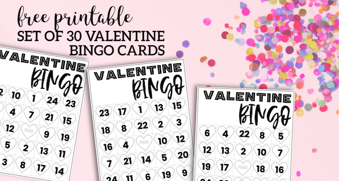 Free Valentine Bingo Printable Cards. Class set of heart bingo cards for a valentine party or activity. Fun valentine game. #papertraildesign #valentine #valentineparty #valentinegame #valentinebingo #valentineactivities #valentineactivity #bingo #heart #heartbingo