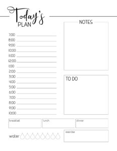 Free Printable Daily Planner Template. Day planner page to print and use. Organiz your home office plan each day through the year. #papertraildesign #office #homeoffice #work #getorganized #plannerpages #plan #planning 