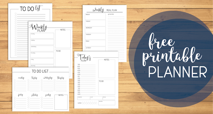 Free Printable Day Planner Pages to help you organize your personal, family, or office life. Menu plan, weekly & daily plan, to do list. #papertraildesign #dayplanner #planner #plan #mealplan #todo #dailyplan #weeklyplan #getshitdone #goals #organize #stayfocused #trackyourprogress #freeprintables