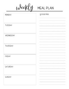 Free Printable Meal Planning Template. Weekly menu planner with grocery list to help you get organized and stay on budget. #papertraildesign #menuplan #menu #menus #menuplanning #menuplanner #menuplanpritnable #organization #homeorganization #timesaver #budget #budgetplanning #budgetplanner