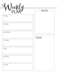 Weekly Planner Template Free Printable. Organize your week with this free printable. Pages for your notebook planner organizer. #papertraildesign #free #freeprintable #goals #crushyourgoals #slayyourgoals #getstuffdone #getshitdone #planning #planyourweek #organizationalprintables