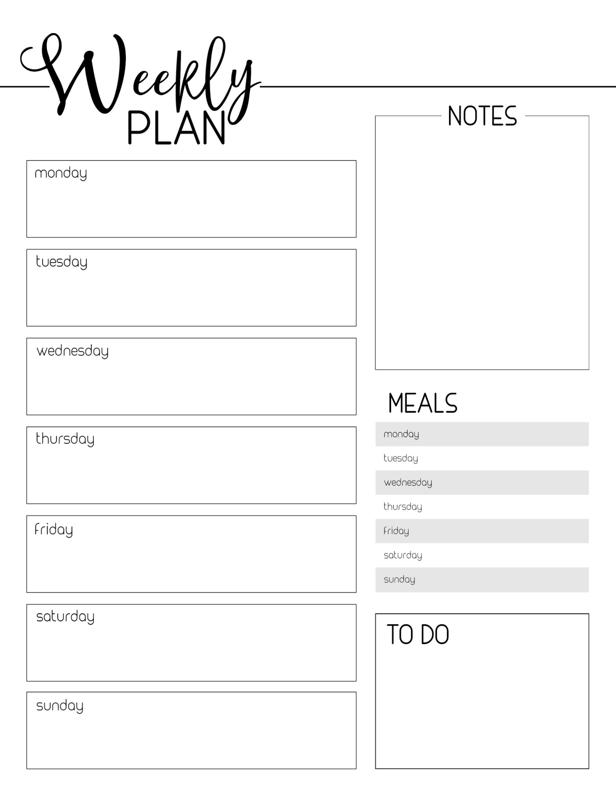 Lined Style Weekly Planner Template Template - Printable PDF