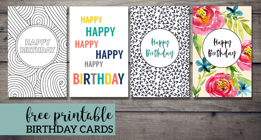 Happy birthday card printables including birthday card to color, happy birthday card, and floral birthday card with text overlay- free printable birthday cards