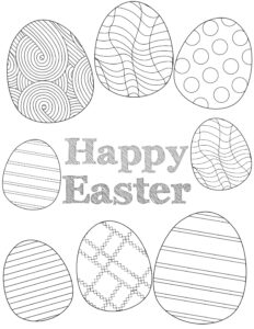 Free Printable Easter Coloring Sheets. Fun and cute Easter egg and happy Easter Coloring pages for adults or kids or students. #papertraildesign #easter #eastereggs #happyeaster #coloringpage #coloringpages #eastercoloringpage #spring
