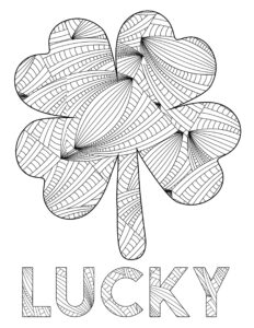 Free Printable St. Patrick's Day Coloring Sheets. St Paddy's Day coloring pages for kids or adults. Shamrock and lucky coloring.