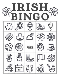 Free Printable St. Patrick's Day Bingo Cards. Irish bingo cards complete class set of thirty. Shamrock, rainbow, pot of gold. #papertraildesign #lucky #bingo #irish #irishbingo #stpatricksdaybingo #stpatricks #stpatrick #stpatricksbingo #happystpatricksday #stpatricksactivity #free #freeprintable