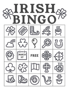 Free Printable St. Patrick's Day Bingo Cards. Irish bingo cards complete class set of thirty. Shamrock, rainbow, pot of gold. #papertraildesign #lucky #bingo #irish #irishbingo #stpatricksdaybingo #stpatricks #stpatrick #stpatricksbingo #happystpatricksday #stpatricksactivity #free #freeprintable