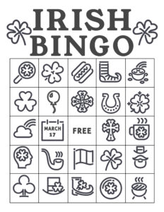 Free Printable St. Patrick's Day Bingo Cards. Irish bingo cards complete class set of thirty. Shamrock, rainbow, pot of gold. #papertraildesign #lucky #bingo #irish #irishbingo #stpatricksdaybingo #stpatricks #stpatrick #stpatricksbingo #happystpatricksday #stpatricksactivity #free #freeprintable