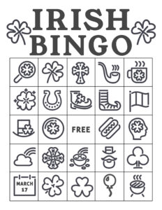 Free Printable St. Patrick's Day Bingo Cards. Irish bingo cards complete class set. Shamrock activity. #papertraildesign #shamrock #potofgold #school #schoolparty #stpatricksdayparty #irishparty #luckoftheirish #potofgold #leprechaun #lucky #stpaddy #stpaddysday #stpaddyday #paddysdayparty #partyactivity 