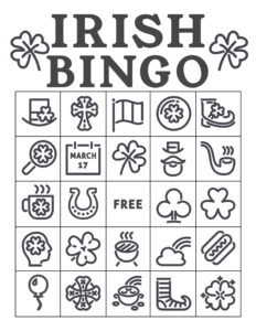 Free Printable St. Patrick's Day Bingo Cards. Irish bingo cards complete class set of thirty. Shamrock, rainbow, pot of gold. #papertraildesign #lucky #bingo #irish #irishbingo #stpatricksdaybingo #stpatricks #stpatrick #stpatricksbingo #happystpatricksday #stpatricksactivity #free #freeprintable