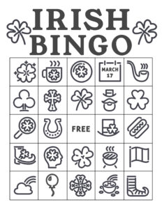 Free Printable St. Patrick's Day Bingo Cards. Irish bingo cards complete class set of thirty. Shamrock, rainbow, pot of gold. #papertraildesign #lucky #bingo #irish #irishbingo #stpatricksdaybingo #stpatricks #stpatrick #stpatricksbingo #happystpatricksday #stpatricksactivity #free #freeprintable