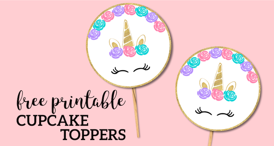 Free Printable Unicorn Cupcake Toppers. Use these for a Unicorn birthday party or baby shower instead of cake. Easy DIY Unicorn party. #papertraildesign #unicorn #unicornparty #unicornbirthdayparty #birthdayparty #birthday #girlbirthday #girlbirthdayparty #easybirthdayparty #DIYbirthdayparty #birthdayprintables #freeprintables