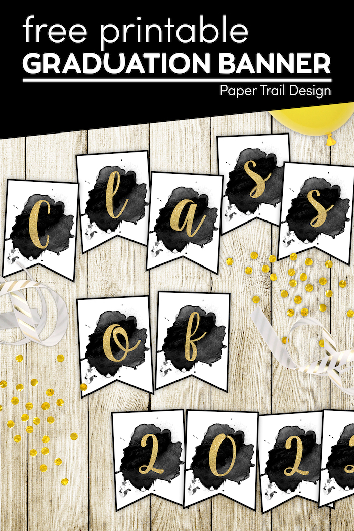 graduation banner that says class of 202X with confetti and with text overlay- free printable graduation banner