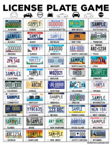 Road Trip License Plate Game Printable. Fun license plate scavenger hunt for kids or adults. Beat bordom and keep kids busy. #papertraildesign #roadtrippin #unitedstates #licenseplateprintable #printable #printables #summervacation #springvacation #trip #arewethereyet #printablegame #roadtrip #roadtripgame #roadtripgames #tripgames