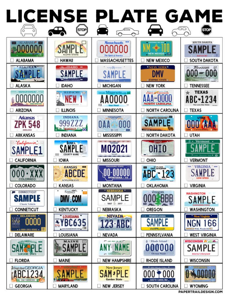 Road Trip License Plate Game Printable Paper Trail Design Road Trip License Plate Game Printable Paper Trail Design