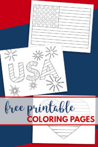 Free Printable 4th of July Coloring Pages. American flag heart, USA, and American flag coloring page. Mermorial Day and Vetrans Day coloring sheets. #papertraildesign #USA #Americanflag #July4th #4thofJuly #patrioticcoloringpage #patriotic