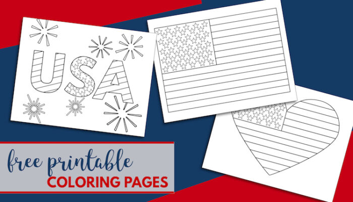 Free Printable 4th of July Coloring Pages. American flag heart, USA, and American flag coloring page. Mermorial Day and Vetrans Day coloring sheets. #papertraildesign #USA #Americanflag #July4th #4thofJuly #patrioticcoloringpage #patriotic