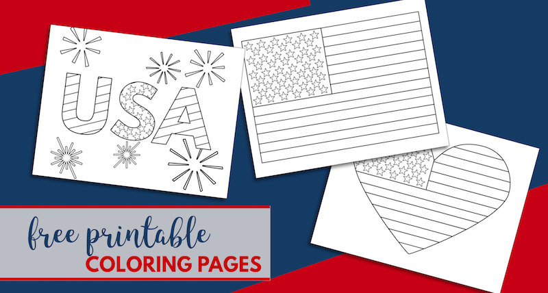 Free Printable 4th of July Coloring Pages. American flag heart, USA, and American flag coloring page. Mermorial Day and Vetrans Day coloring sheets. #papertraildesign #USA #Americanflag #July4th #4thofJuly #patrioticcoloringpage #patriotic