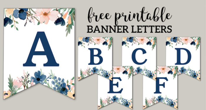 Blue & Pink Floral Banner Letters Free Printable