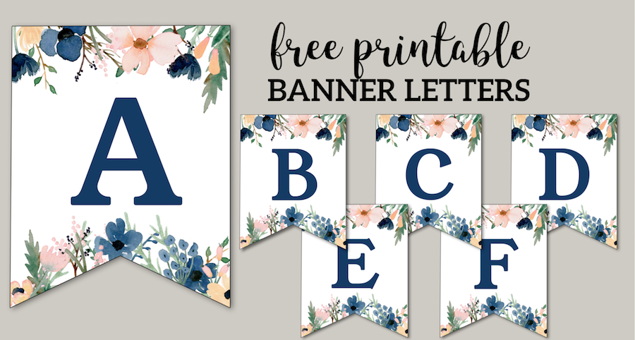 Blue & Pink Floral Banner Letters Free Printable. Easy DIY Flower Alphabet banner for a birthday party, wedding, baby shower, or bridal shower. #papertraildesign #wedding #decor #party #partydecor #bridalshower #babyshower #birthdayparty #floral #flower #banner #flowerbanner