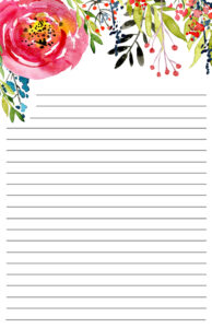 Free Printable Floral Stationery with or without lines. Cute lined watercolor flower stationery paper. Digital stationery or snail mail. #papertraildesign #stationery #linedstationery #mail #snailmail #oldschool 