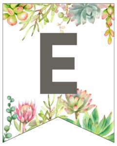 Succulent Free Printable Alphabet Banner Letters. Cute wedding, birthday, baby shower, or bridal shower decor. Create a custom banner. #papertraildesign #birthdayparty #birthdaypartydecor #succulents #birthdayparties #babyshowers #girlbabyshower #decor #freeprintable #printable #printablebanner