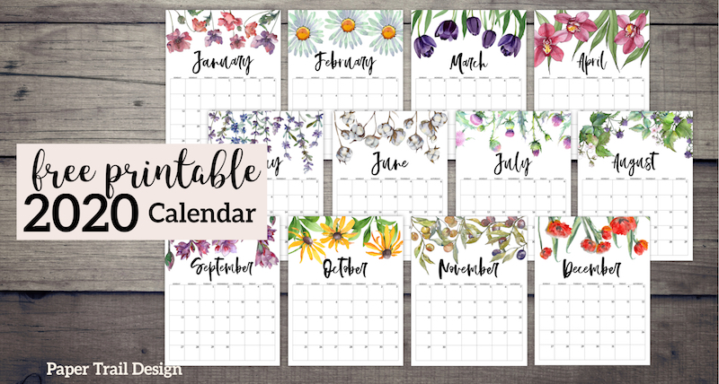 2020 Free Printable Calendar - Floral. Watercolor flower design calendar pages for a office or home calendar for work or family organization. #papertraildesign #2020 #calendar #2020calendar #floralcalendar