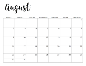 August 2020 Calendar Free Printable Handletterd 