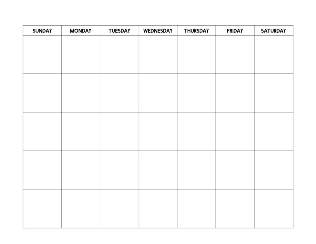 Large Box Blank Calendar Template