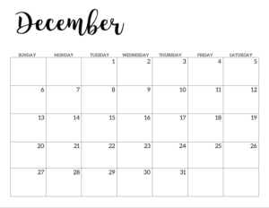 December 2020 Calendar Free Printable Handletterd 