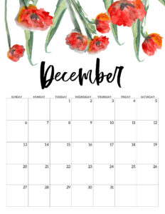 December 2020 Free Printable Calendar - Floral. Watercolor flower design calendar pages for a office or home calendar for work or family organization. #papertraildesign #calendar2020 #calendar #2020calendar #flowercalendar #floralprintables