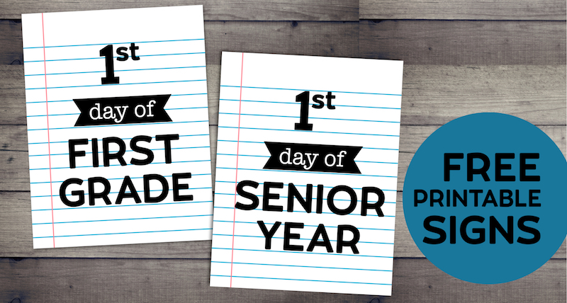 First Day of Shool Signs Free Printables on Notebook Paper. Free Printable Back to School Signs.