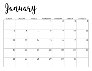 January 2020 Calendar Free Printable Handletterd 