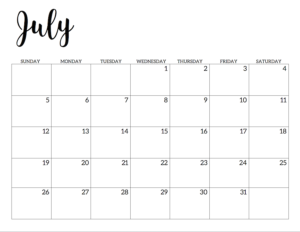 July 2020 Calendar Free Printable Handletterd 